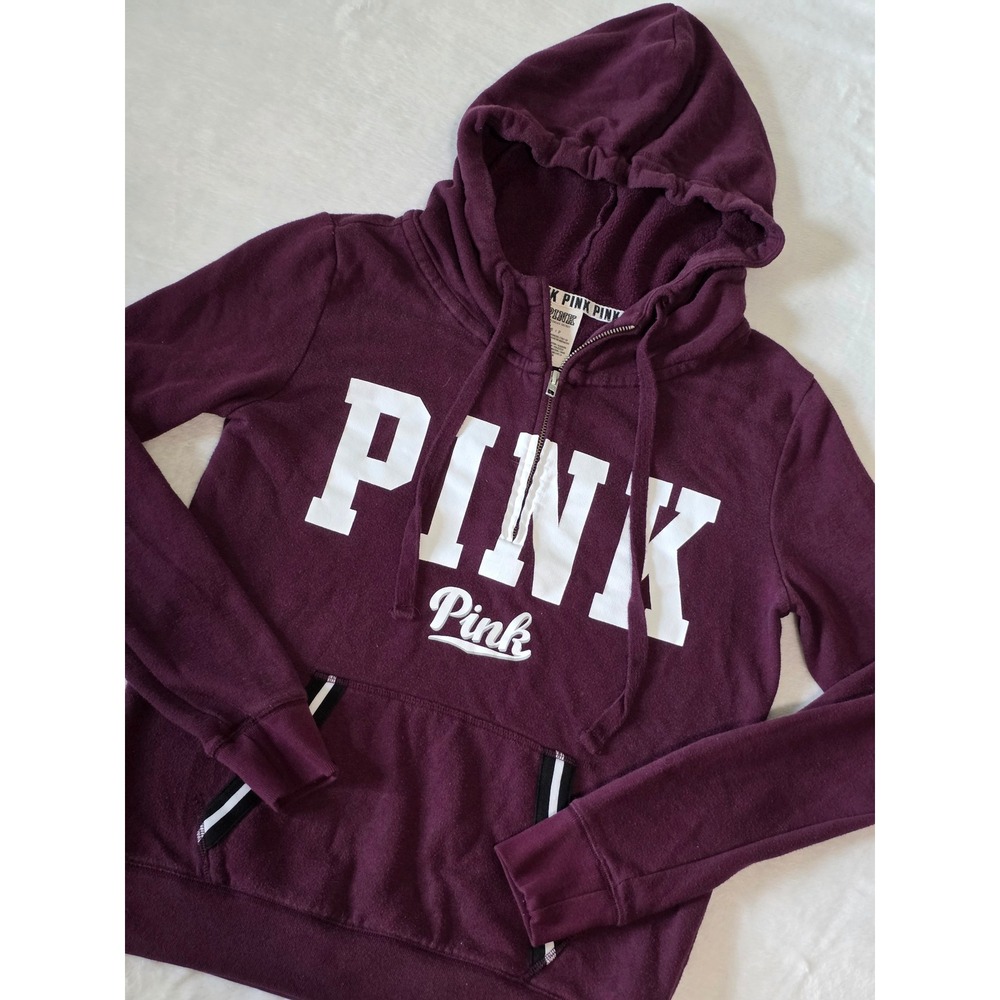 PINK Victoria's Secret Maroon Burgundy Half Zip Hoodie Sweatshirt Small Y2K